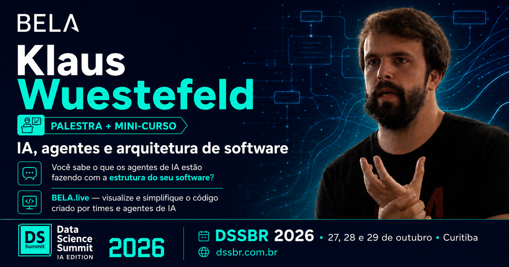 Klaus Wuestefeld no DSSBR 2026 — palestra sobre agentes de IA e arquitetura de software.