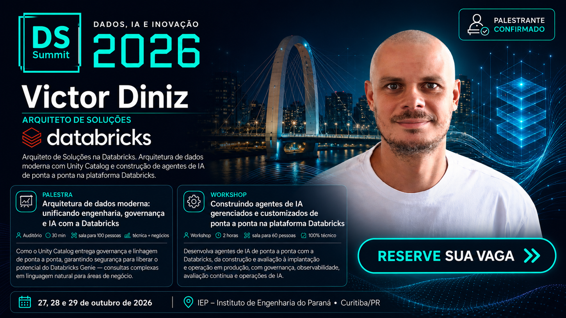 Victor Diniz, Databricks, no DSSBR 2026 — palestra e workshop técnico
