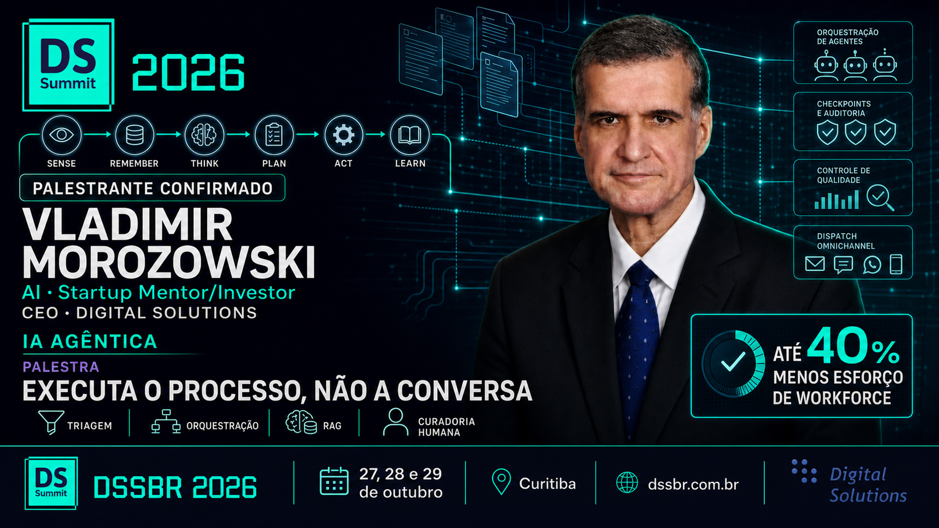 Vladimir Morozowski no DSSBR 2026 — IA agêntica que executa o processo
